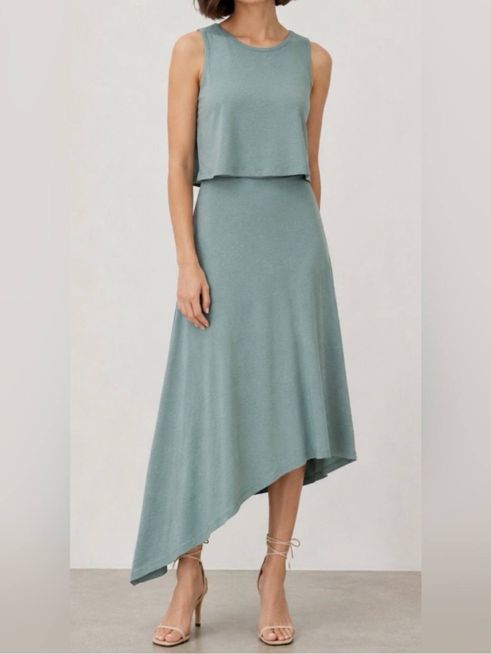 Cuyana Asymmetrical Overlay Midi Dress size m sage green